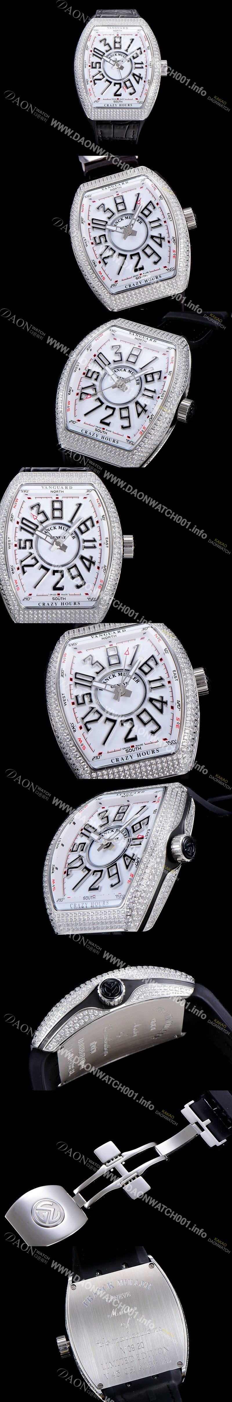 홍콩명품 [프랭크뮬러] 남성용 뱅가드 오토매틱 CZ02타입 44미리 보석/큐빅 셋팅 가죽줄/스트랩 화이트다이얼 FRA73768