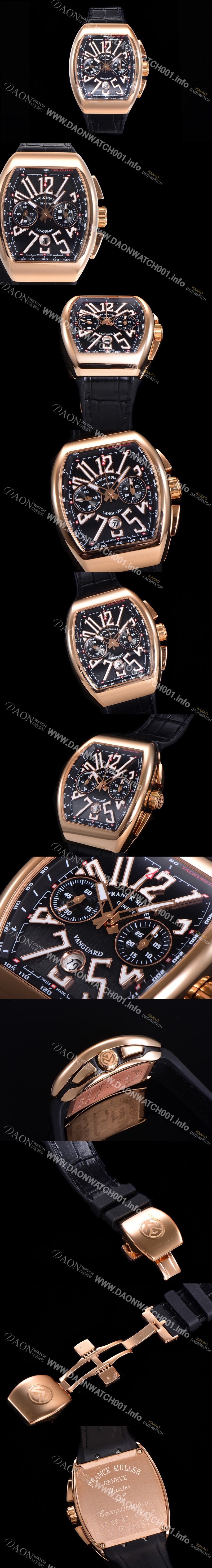 프랭크뮬러 뉴 사라토거 오토매틱 크로노그래프 A7750-2타입 44mm 남성용시계 금장시계 가죽줄 블랙다이얼 fra030568539