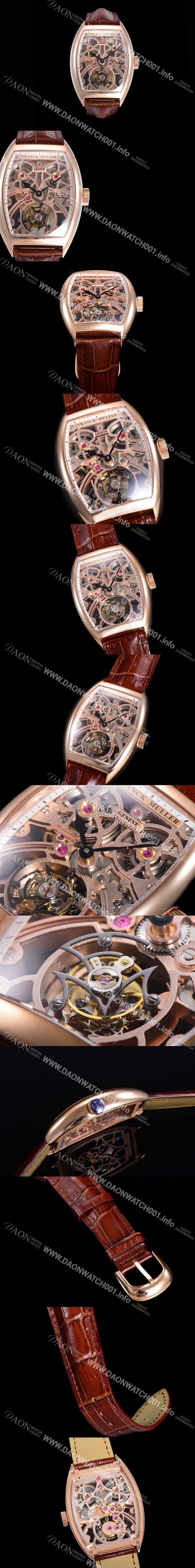 프랭크뮬러 그랜드 컴플리케이션 8889 TG SQT BR 수동기계식 투어빌론 55mm 남성용시계 가죽시계 금장시계 스켈래톤 다이얼 fra030827106