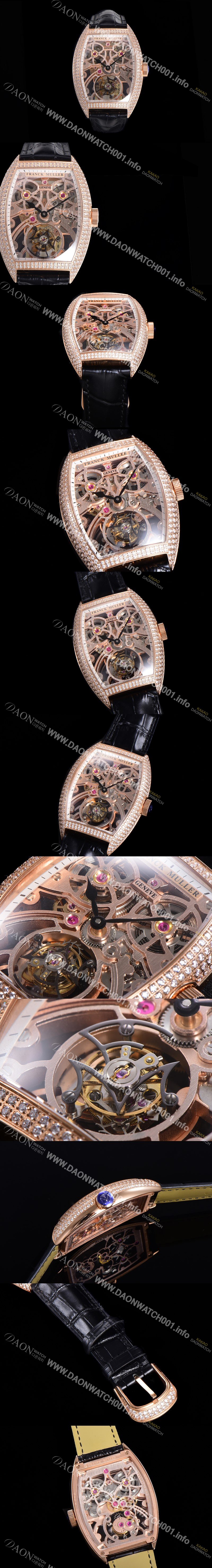 프랭크뮬러 그랜드 컴플리케이션 8889 TG SQT BR 수동기계식 투어빌론 55mm 보석/다이아 셋팅 금장시계 남성용시계 가죽시계 스켈래톤 다이얼 fra031048923