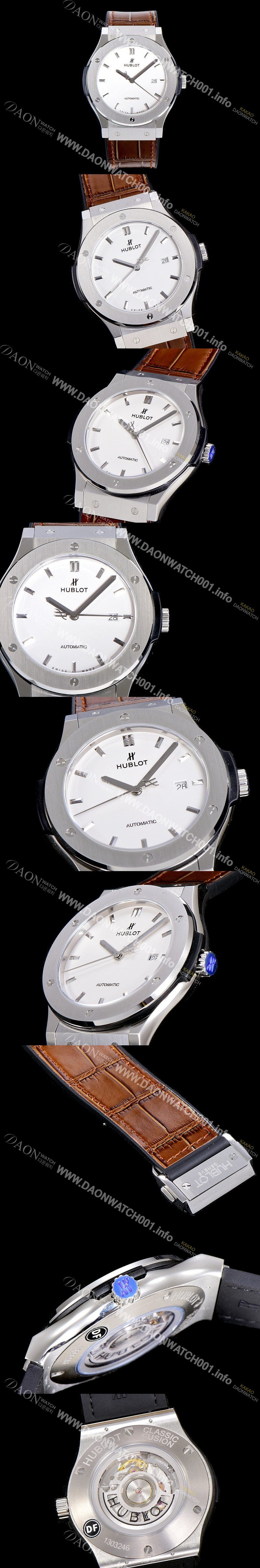 홍콩명품 [휴블렛] 남성용 클래식 퓨전 45미리 오토매틱 9015 타입 가죽/러버 믹스 화이트다이얼 HUB73531