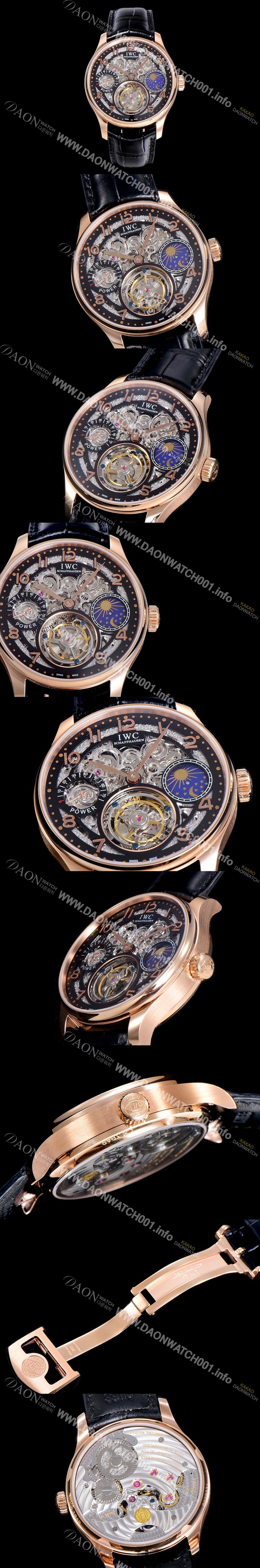 홍콩명품 [아이더블유씨]남성용 포르투기즈 42미리 수동/기계식 투어빌론(뚜르삐옹) 금장시계 스켈래톤 다이얼 블랙다이얼 IWC45296