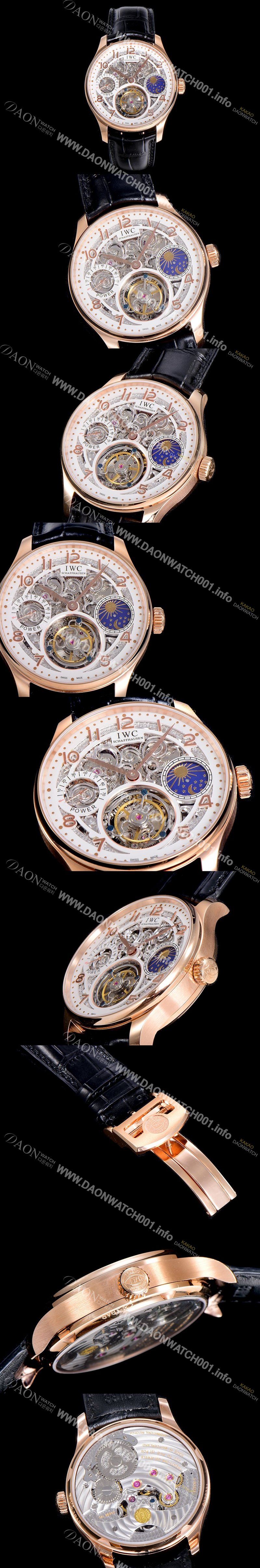 홍콩명품 [아이더블유씨]남성용 포르투기즈 42미리 수동/기계식 투어빌론(뚜르삐옹) 금장시계 스켈래톤 다이얼 블랙다이얼 IWC79114