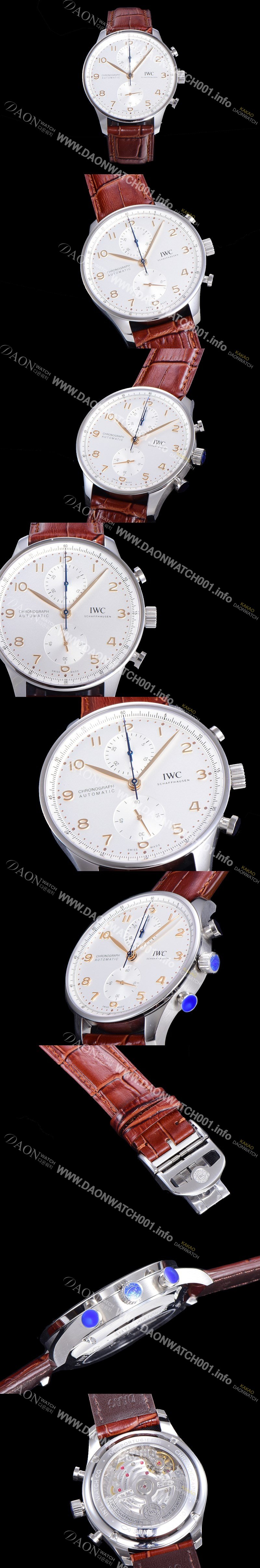 홍콩명품 [아이더블유씨] 남성용 포르투기즈 IW371604 크로노그래프 오토매틱 Cal.69355 타입 41미리 가죽줄 화이트다이얼 IWC74386