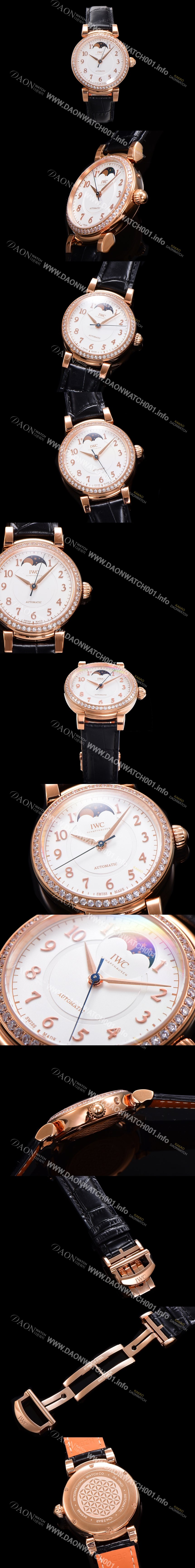 홍콩명품 [아이더블유씨]여성용 다빈치 오토매틱 문페이즈 36mm 18K 로조골드 다이아몬드베젤가죽줄 화이트다이얼 iwc28513