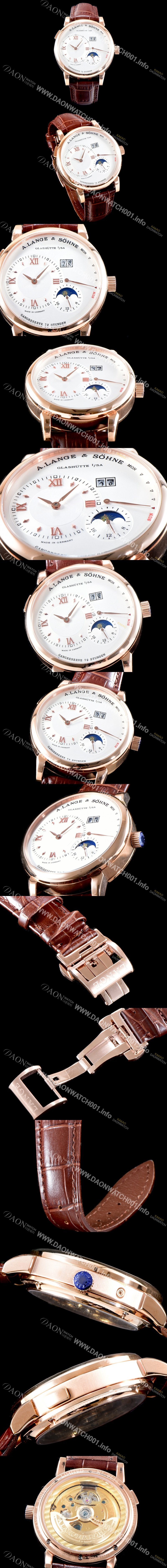 홍콩명품 [아랑게운트죄네] 남성용 아이코닉 컬렉션 192.032 랑게1 Dymatic 18k 로즈골드 문페이즈 화이트 다이얼 세귤 리얼 수동형 무브먼트 LAN4243