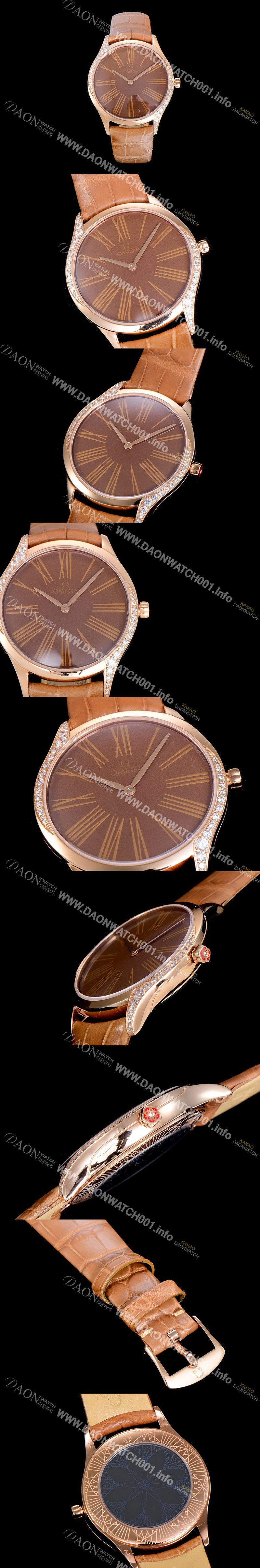 홍콩명품 [오메가]여성용 드빌 트레저 금장 다이아몬드 36미리 쿼츠 브라운다이얼 OMG56497