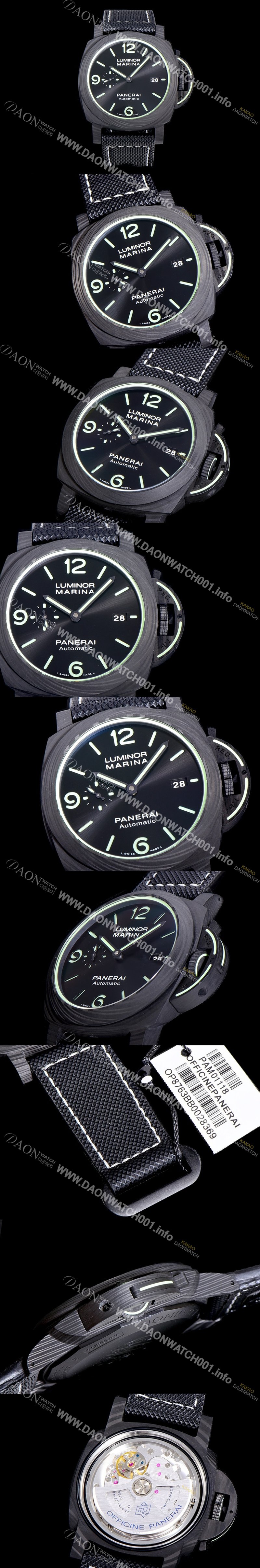 홍콩명품 [파네라이]남성용 루미노르 PAM01118 마리나 카본케이스 44미리 오토매틱 블랙다이얼 PAN19315