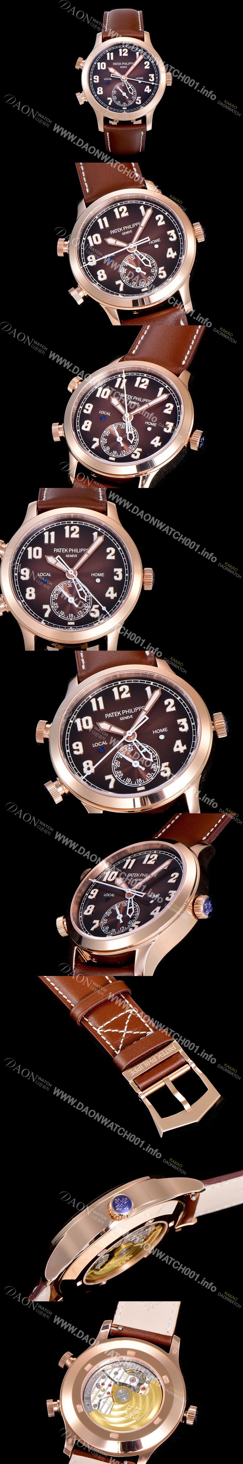 홍콩명품 [파텍필립]남성용 컴플리케이션 칼라트라바 파일럿 트레블 타임 42mm 브라운다이얼 PAT34340