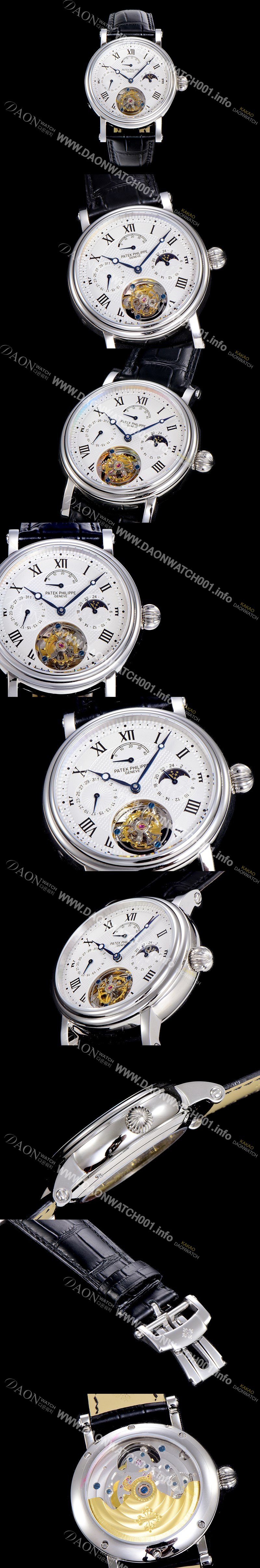 홍콩명품 [파텍필립] 남성용 그렌드 컴플리케이션 투어빌론 문페이즈 42mm 가죽줄 오토매틱 화이트다이얼 PAT75383