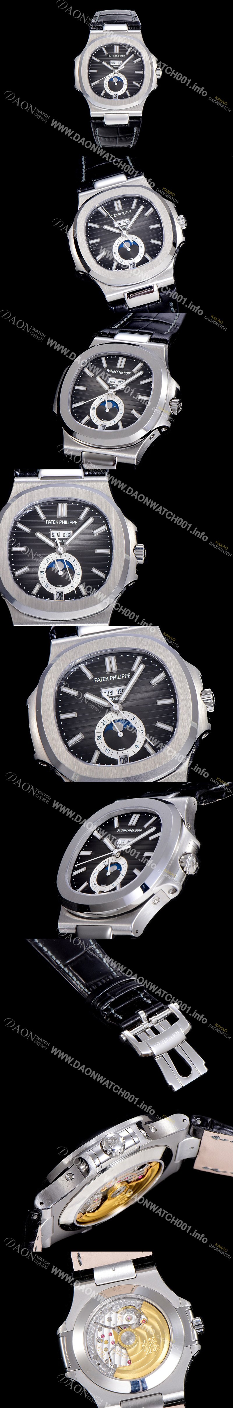 홍콩명품 [파텍필립] 남성용 노틸러스 5726/1A-014 오토매틱 Cal.324 타입 40미리 문페이즈 가죽줄/밴드 블랙다이얼 PAT75438