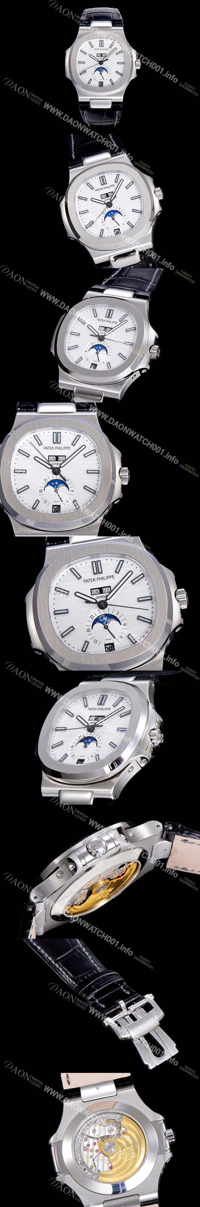 홍콩명품 [파텍필립] 남성용 노틸러스 5726/1A-014 오토매틱 Cal.324 타입 40미리 문페이즈 가죽줄/밴드 화이트다이얼 PAT75447