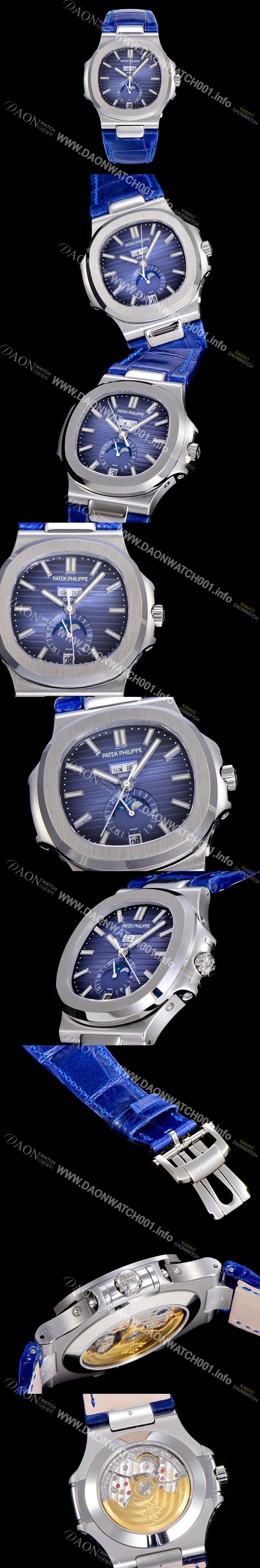 홍콩명품 [파텍필립] 남성용 노틸러스 5726/1A-014 오토매틱 Cal.324 타입 40미리 문페이즈 가죽줄/밴드 블루다이얼 PAT75456