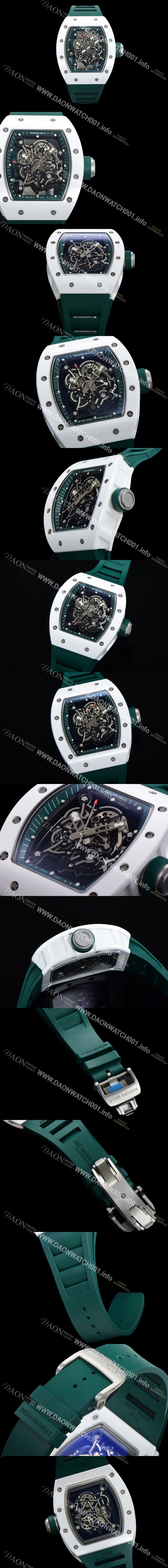 홍콩명품 [리차드밀레] 남성용 RM055 세라믹 제질 수동형 무브먼트 50미리 러버밴드 스켈레톤 다이얼 RIC73911