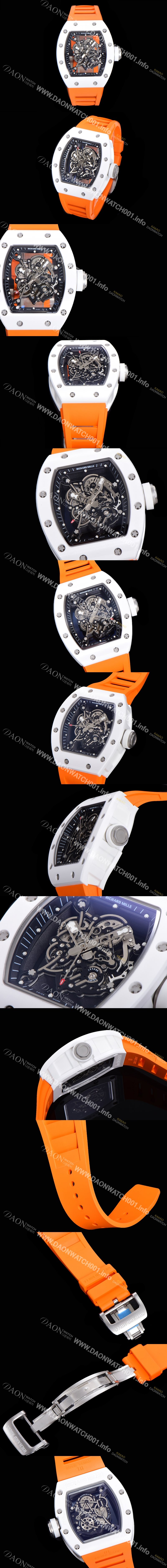 홍콩명품 [리차드밀레] 남성용 RM055 세라믹 제질 수동형 무브먼트 50미리 러버밴드 스켈레톤 다이얼 RIC73938