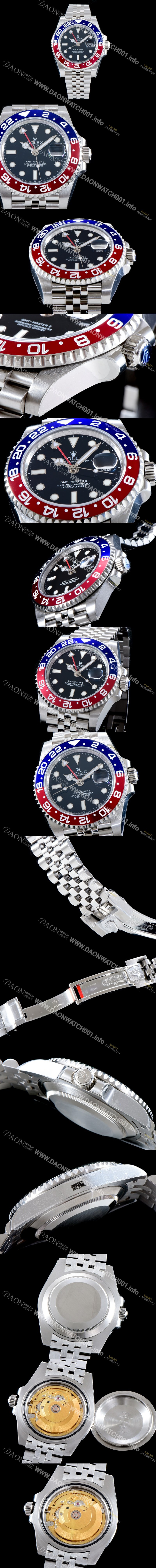 홍콩명품 [로렉스] 남성용 지엠티 마스터II 126710BLRO-0001 듀얼 타임 블루/레드 투톤 24시간 회전 베젤 블랙 다이얼 5선 쥬빌리 브레이슬릿 오토매틱 무브먼트 ROL0011