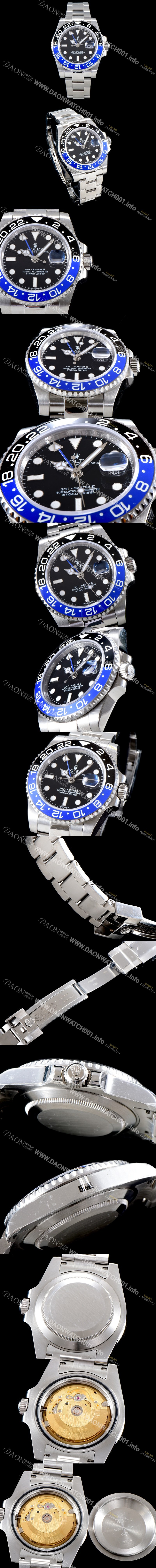 홍콩명품 [로렉스] 남성용 지엠티 마스터II 116710BLNR 듀얼 타임 블랙/블루 투톤 24시간 회전 베젤 블랙 다이얼 5선 쥬빌리 브레이슬릿 오토매틱 무브먼트 ROL0010