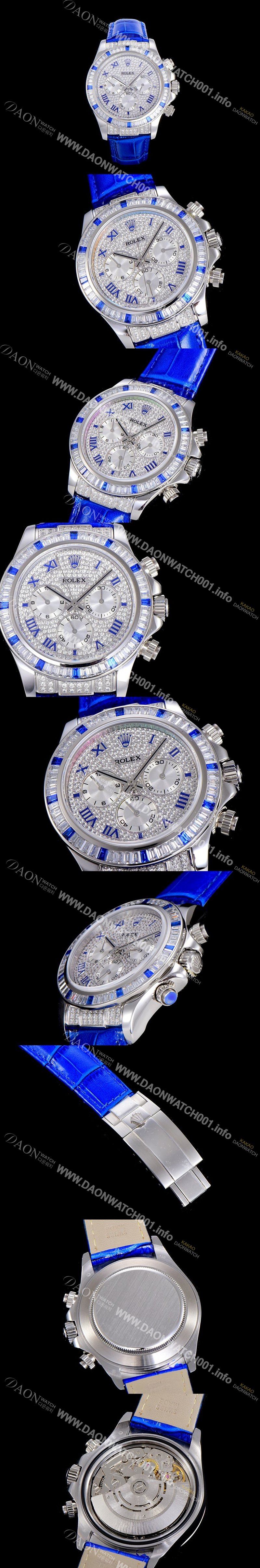 홍콩명품 [로렉스] 코스모그래프 데이토나 다이아몬드 화이트 다이얼 블루 로마숫자인덱스 오이스터 브레이슬릿 7750-2 오토매틱 무브먼트 ROL20024