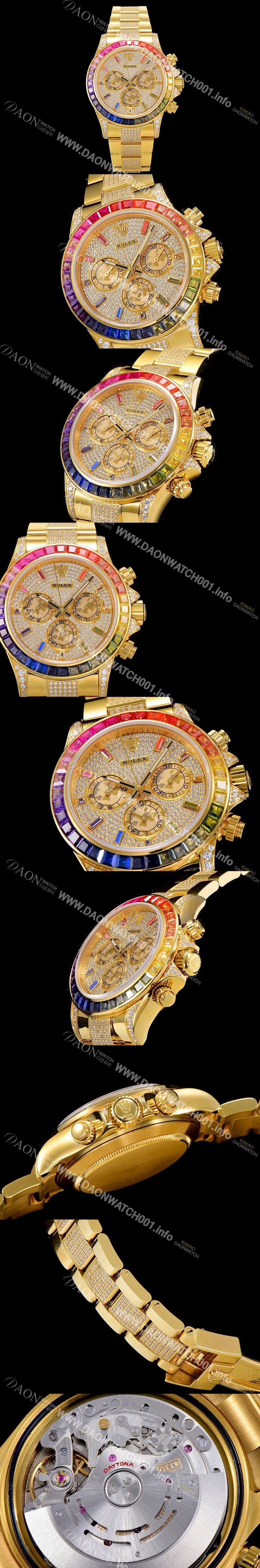 홍콩명품 [로렉스]남성용 데이토나 오이스터 라인보우 와치 보석/큐빅 세팅 4130타입 무브튜닝 40mm 올금/통금 로즈골드 블랙 다이얼 ROL50490