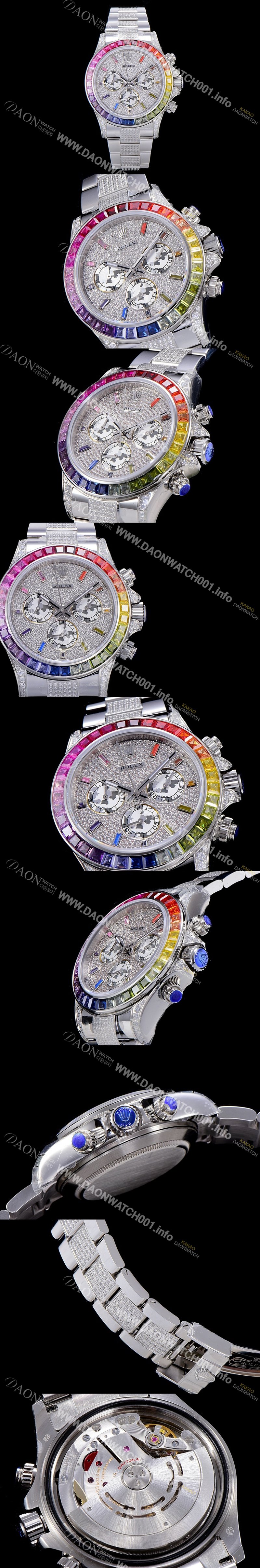 홍콩명품 [로렉스]남성용 데이토나 오이스터 라인보우 와치 보석/큐빅 세팅 4130타입 무브튜닝 40mm 블랙 다이얼 ROL27036