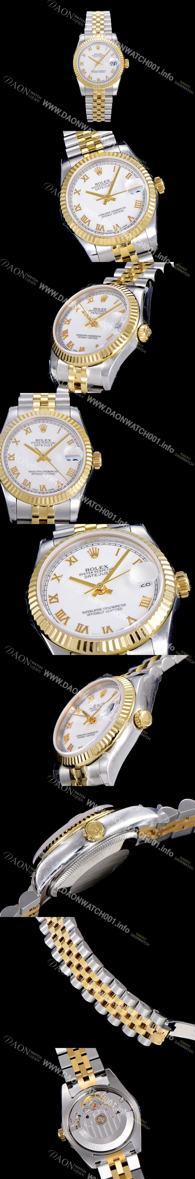 홍콩명품 [로렉스]여성용 데이져스트 로맨 쥬밸리 31미리 레이디 옐루골드 오토매틱 2836-2 화이트다이얼 ROL13206