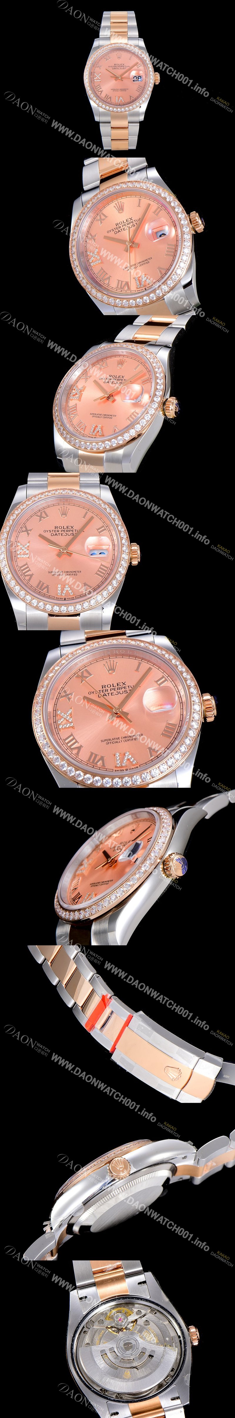 홍콩명품 [로렉스]여성용 데이져스트 오토매틱 36미리 18K 로즈골드 보석/큐빅 핑크다이얼 3235무브 ROL41801