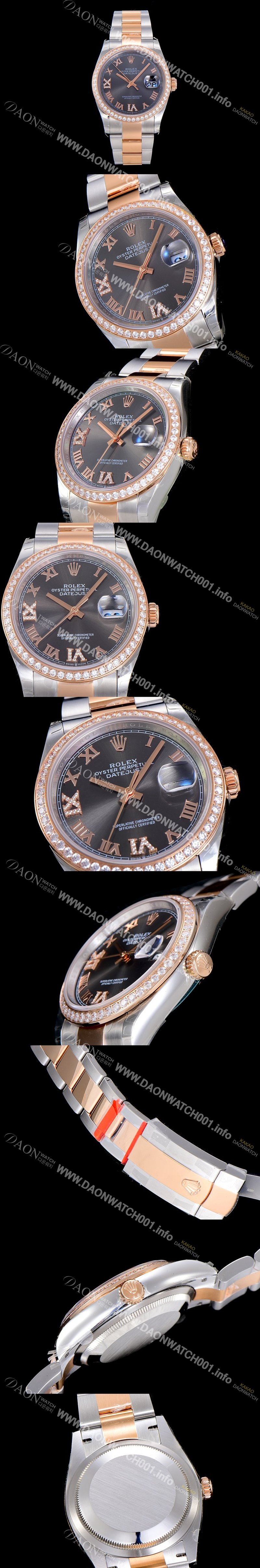 홍콩명품 [로렉스]남성용 데이져스트 오토매틱 36미리 18K 로즈골드 보석/큐빅 그레이다이얼 3235무브 ROL52200