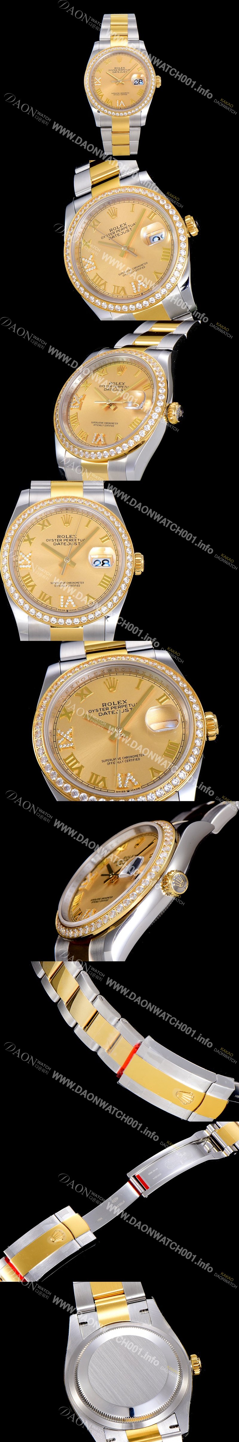 홍콩명품 [로렉스]남성용 데이져스트 오토매틱 36미리 18K 옐루골드 보석/큐빅 골드다이얼 3235무브 ROL53880