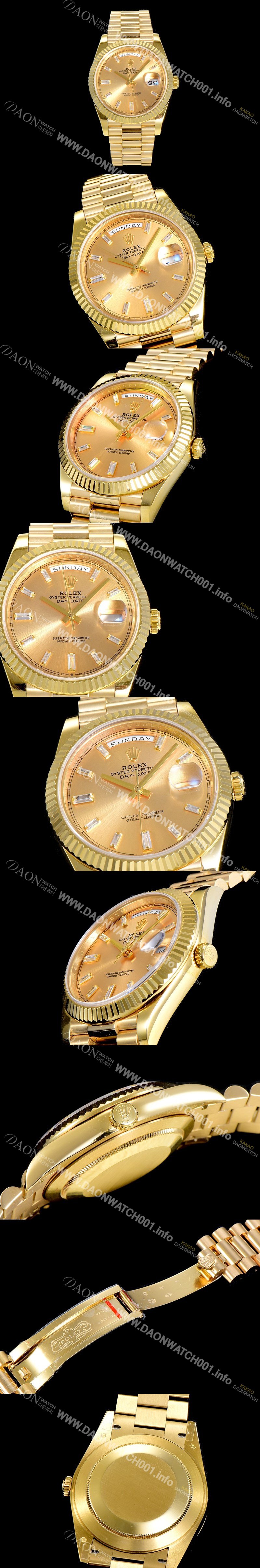홍콩명품 [로렉스] 남성용 데이데이트 오토매틱 옐루골드 올금 금장시계 이티애이 2836-2 40미리 골드다이얼 3열 브레이슬릿 ROL79486