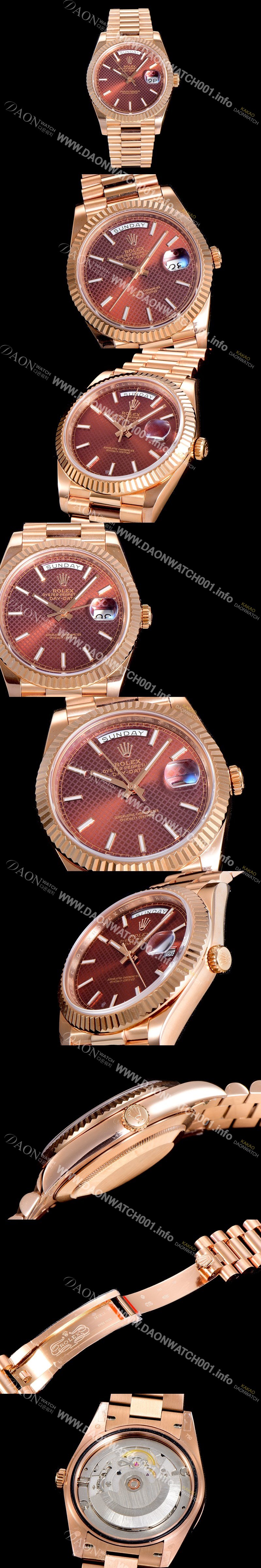 홍콩명품 [로렉스] 남성용 데이데이트 오토매틱 로즈골드 올금 금장시계 이티애이 2836-2 40미리 브라운다이얼 3열 브레이슬릿 ROL79514