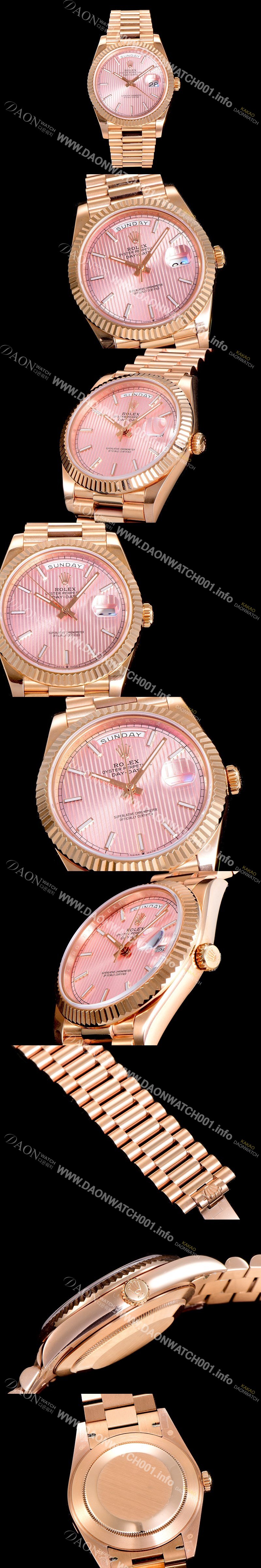 홍콩명품 [로렉스] 남성용 데이데이트 오토매틱 로즈골드 올금 금장시계 이티애이 2836-2 40미리 핑크다이얼 3열 브레이슬릿 ROL79532