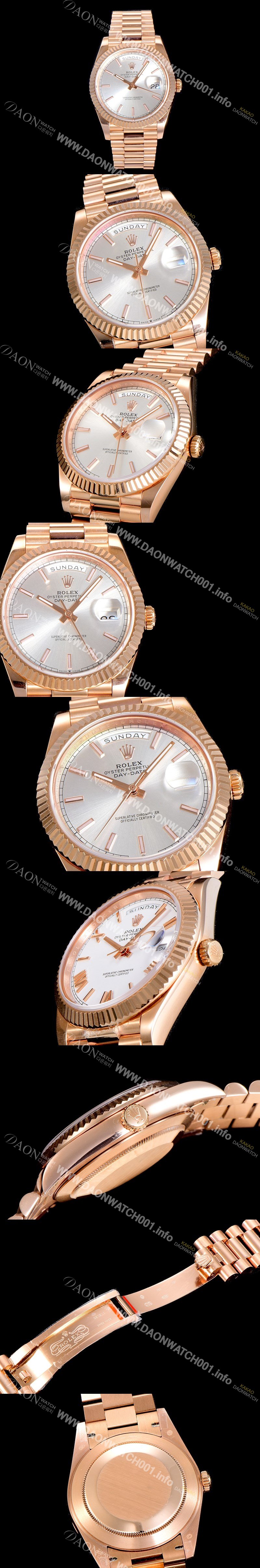 홍콩명품 [로렉스] 남성용 데이데이트 오토매틱 로즈골드 올금 금장시계 이티애이 2836-2 40미리 화이트 실버다이얼 3열 브레이슬릿 ROL79541