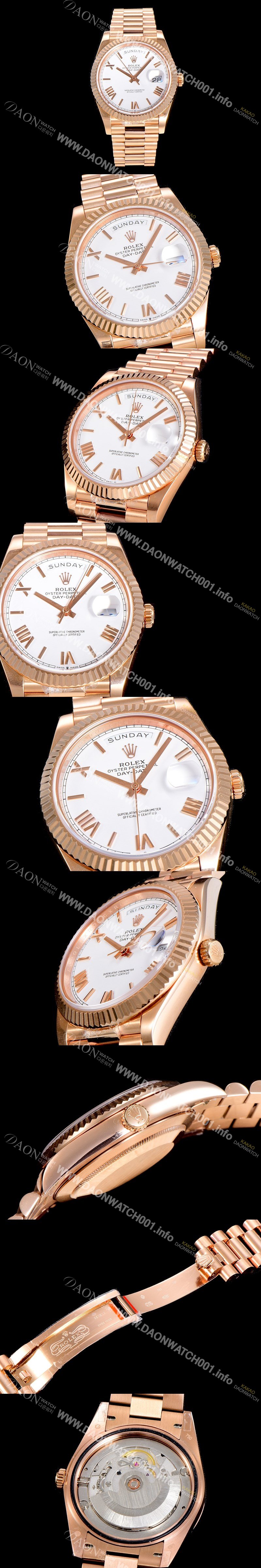 홍콩명품 [로렉스] 남성용 데이데이트 오토매틱 로즈골드 올금 금장시계 이티애이 2836-2 40미리 화이트다이얼 3열 브레이슬릿 ROL79559