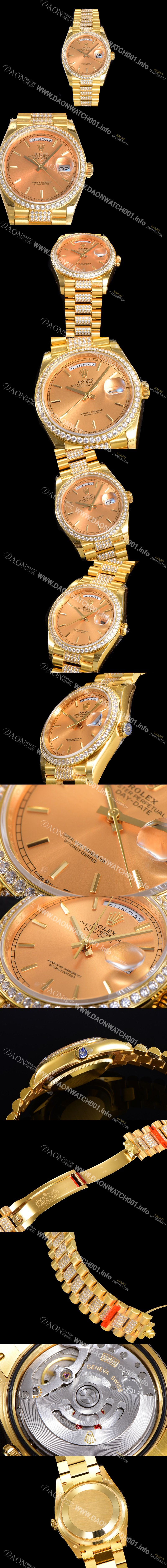 홍콩명품 [로렉스] 남성용 데이데이트 오토매틱 Cal.3235타입 36mm 금장시계 옐루골드 올금 다이아베젤부착 메탈줄 골드다이얼rol92680