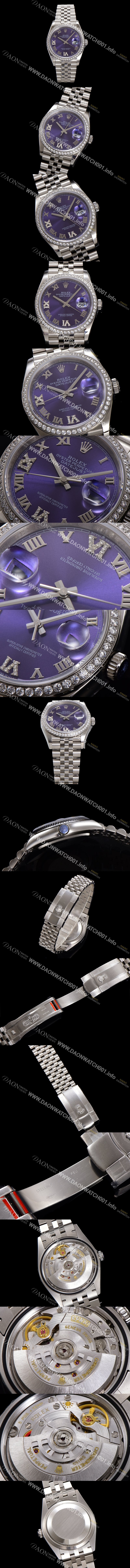 홍콩명품 [로렉스] 남성용 데이저스트 m126284 로마인덱스 36mm 보석/큐빅 오토매틱 Cal.3235 무브먼트 퍼플 다이얼 rol5359