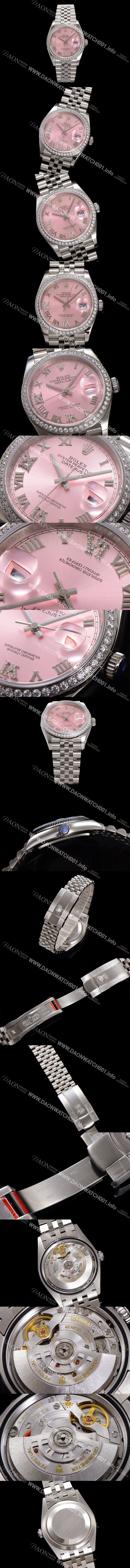 홍콩명품 [로렉스] 남성용 데이저스트 m126284 로마인덱스 36mm 보석/큐빅 오토매틱 Cal.3235 무브먼트 핑크 다이얼 rol5361