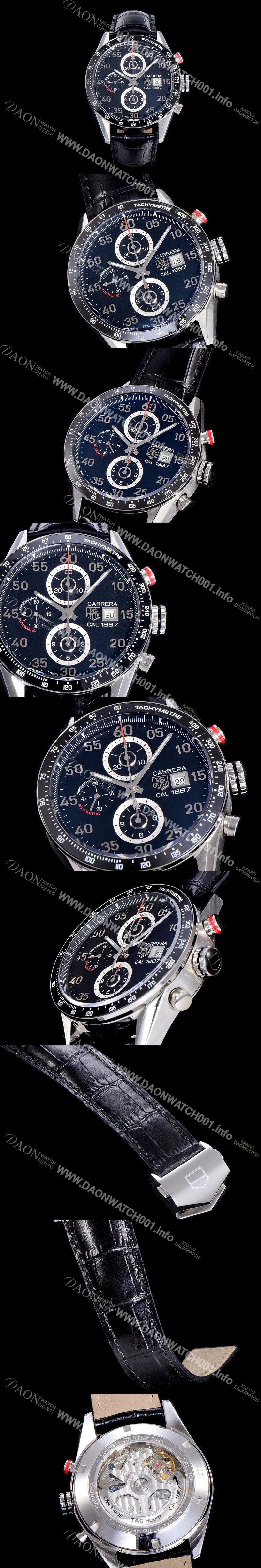 홍콩명품 [태그호이어] 남성용 까레라 CAR2A10.FC6235 칼리버 1887 클래식 타임피스!! 스톱 세컨드 크로노그래프 블랙 세라믹 베젤 블랙 다이얼 오토매틱 무브먼트 TAG0445