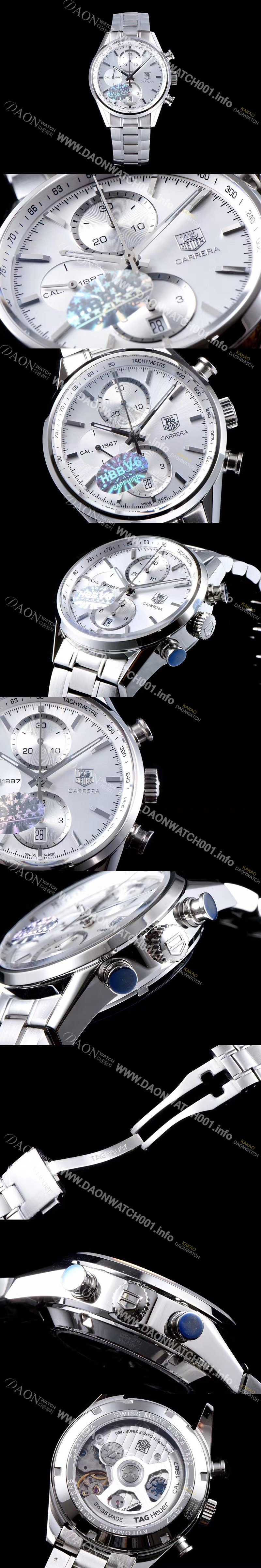 홍콩명품 [태그호이어] 남성용 까레라 칼리버 1887 크로노그래프 화이트 다이얼 7750 오토매틱 TAG0242