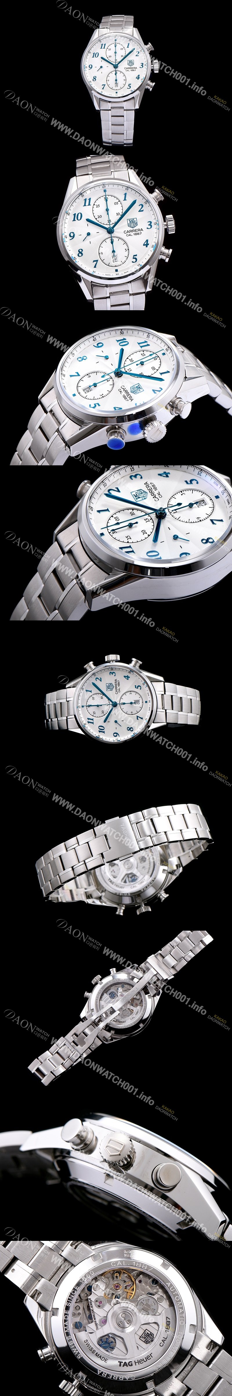 홍콩명품 [태그호이어] 남성용 까레라 1887 오토매틱 크로노 그래프 화이트 다이얼 TAG0224