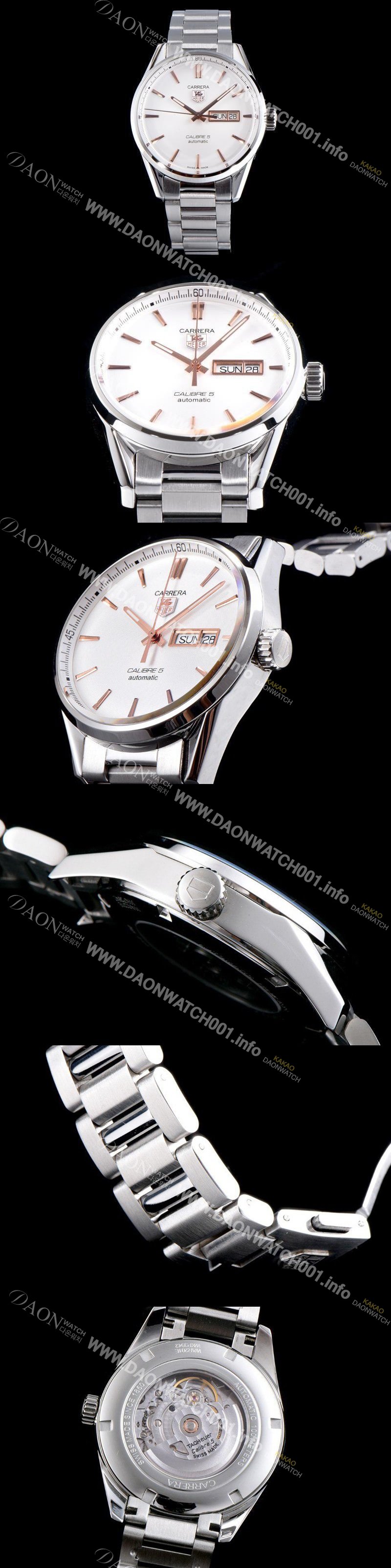 홍콩명품 [태그호이어] 남성용 까레라 칼리버 5 WAR201D.BA0723 데이-데이트 논 크로노 화이트 다이얼 브레이슬릿 오토매틱 무브먼트 TAG0111