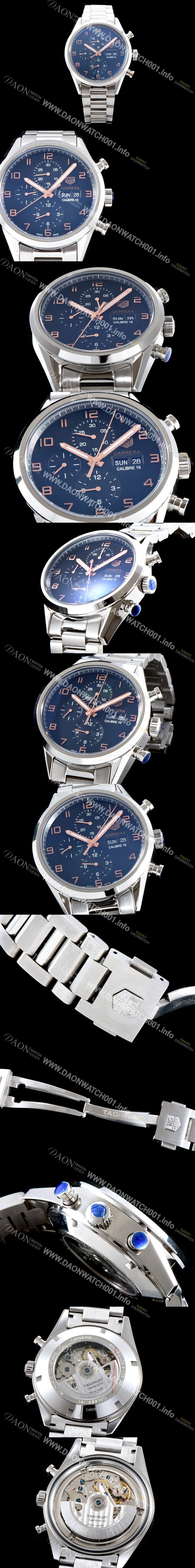 홍콩명품 [태그호이어] 남성용 카 레이싱 CV2A1AB.BA0738 까레라 칼리버16 데이-데이트 크로노그래프 블랙 다이얼 브레이슬릿 오토매틱 무브먼트 TAG0100