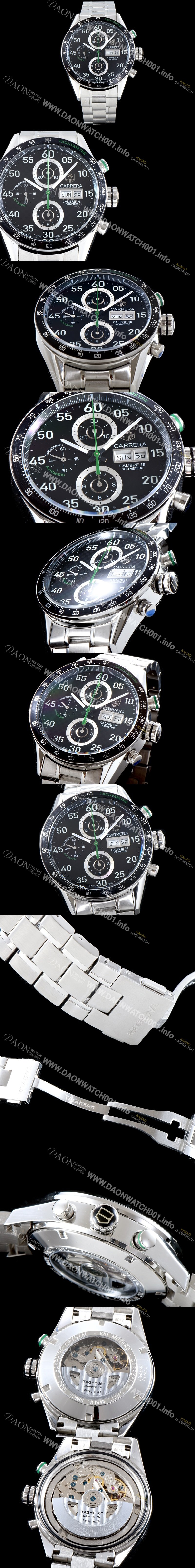 홍콩명품 [태그호이어] 남성용 NEW 까레라 CV2A1R.FC6235 칼리버16 데이-데이트 크로노그래프 블랙 카본 다이얼 브레이슬릿 오토매틱 무브먼트 TAG0102