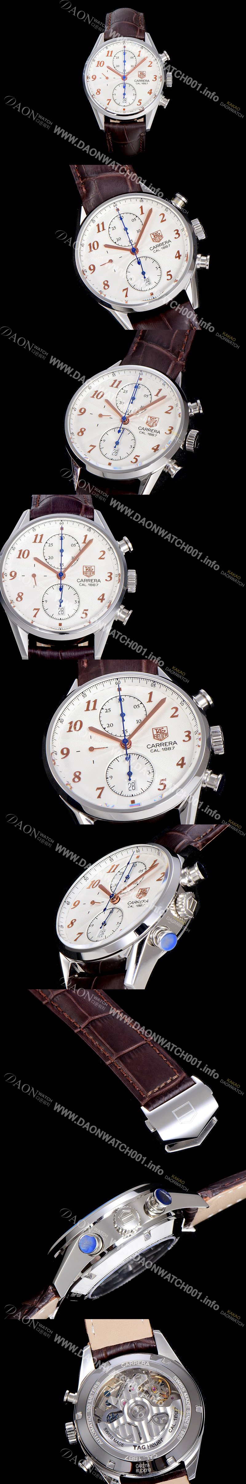 홍콩명품 [태그호이어] 남성용 까레라 1887 오토매틱 크로노 그래프 화이트 다이얼 TAG73841