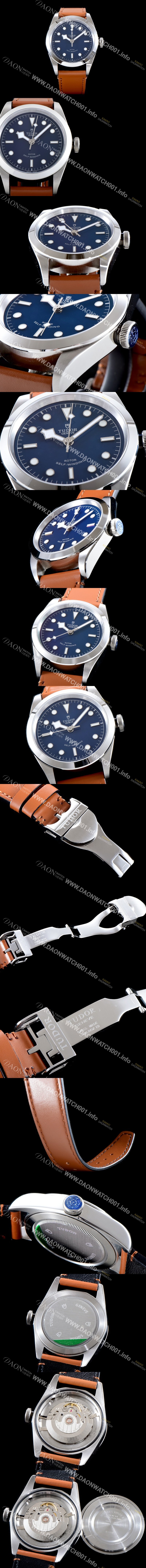 홍콩명품 [튜더] 남성용 빈티지 베이지 가죽 스트랩!! 블랙 베이 M79500-0008 스노우플레이크 오리지널 동일 무브 블루 다이얼 스위스 ETA 2824-A2 오토매틱 무브먼트 TUD0334