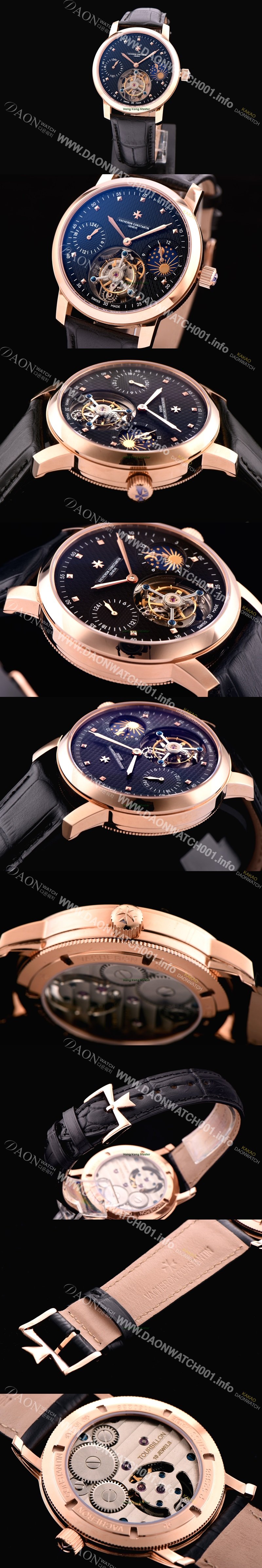 홍콩명품 [바쉐론콘스탄틴] 남성용 최고의 디테일!! 패트리모니 투어빌론 & GMT 문페이즈 고급스러운 18K 로즈골드 블랙 텍스쳐드 다이얼 아시안 투어빌론 탑재 무브먼트 VAC0220