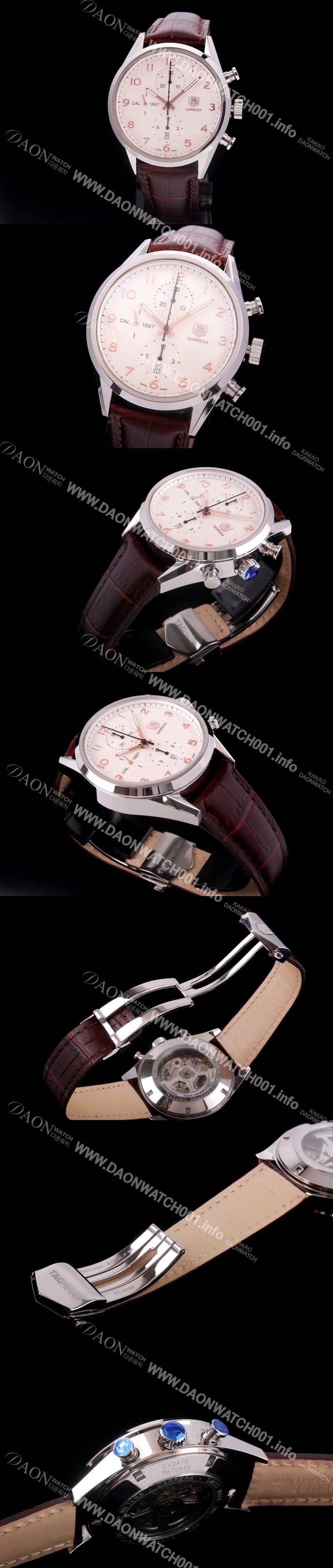 홍콩명품 [태그호이어] 남성용 까레라 칼리버 1887 크로노그래프 화이트 다이얼 7750 오토매틱 TAG4212