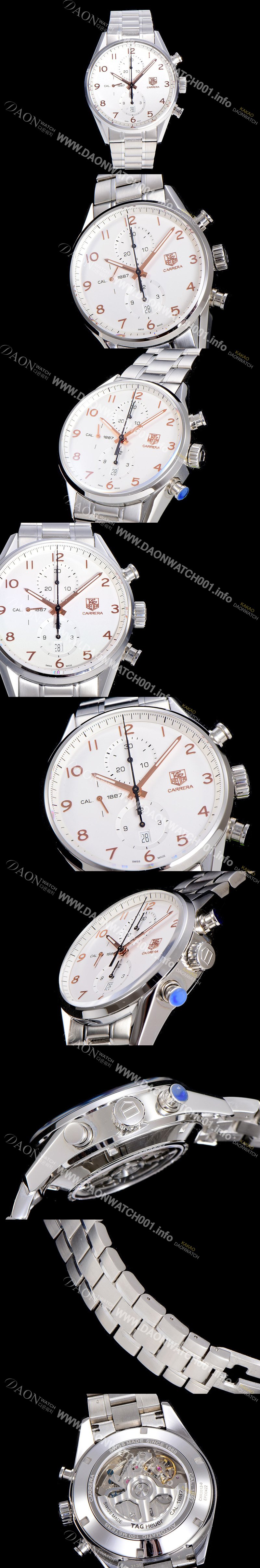 홍콩명품 [태그호이어] 남성용 까레라 칼리버 1887 크로노그래프 화이트 다이얼 7750 오토매틱 TAG4210