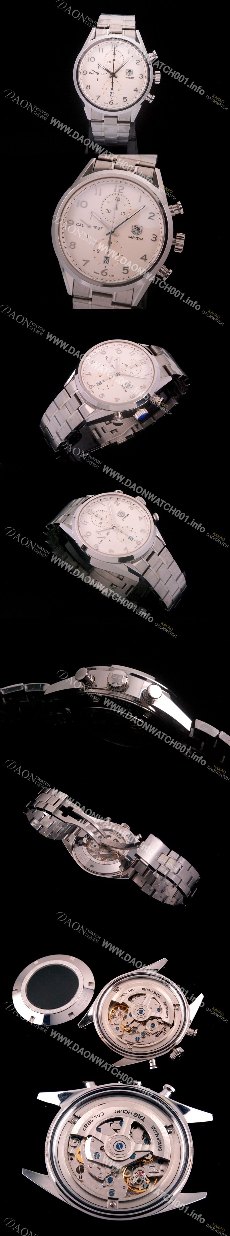 홍콩명품 [태그호이어] 남성용 까레라 칼리버 1887 크로노그래프 화이트 다이얼 7750 오토매틱 TAG4204