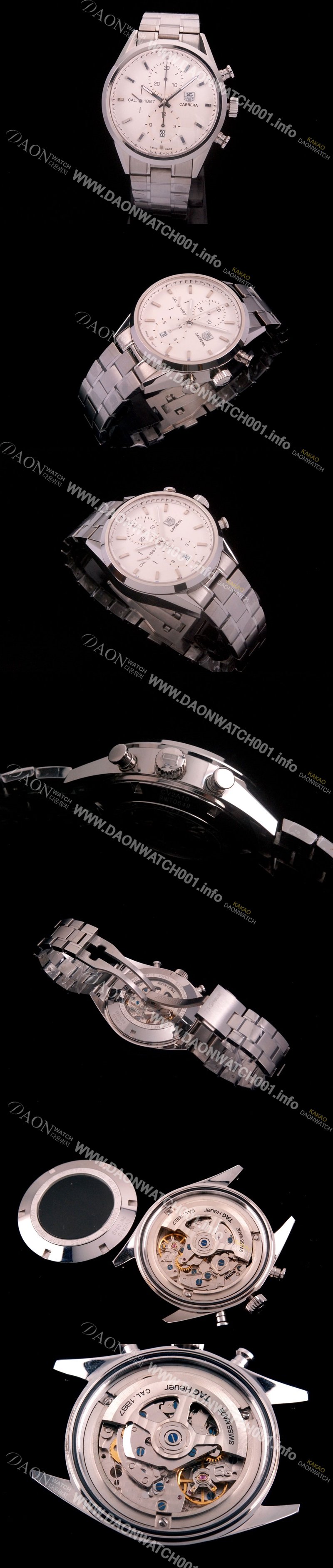 홍콩명품 [태그호이어] 남성용 까레라 칼리버 1887 크로노그래프 화이트 다이얼 7750 오토매틱 TAG4201