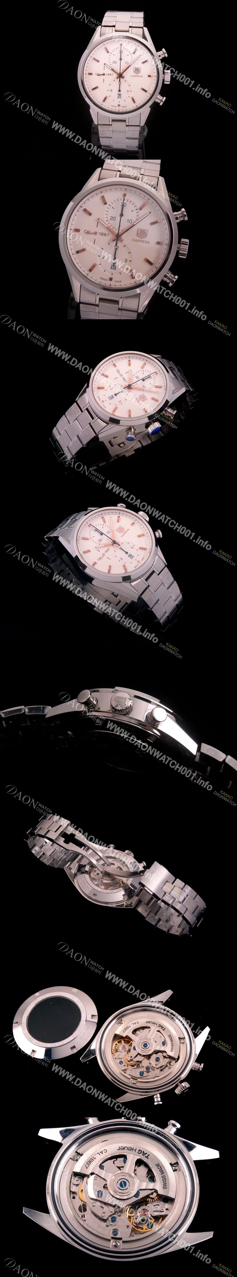 홍콩명품 [태그호이어] 남성용 까레라 칼리버 1887 크로노그래프 화이트 다이얼 7750 오토매틱 TAG4200